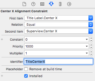 Set the identifier to TitleCenterX